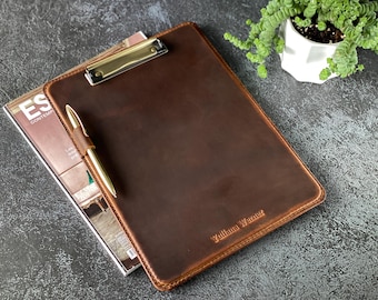 Personalized Leather Padfolio: Handmade Executive Clipboard with Pen Holder Business gift