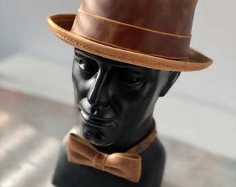 Personalized Pork Pie Hat and Bow Tie Set hand-stitched Any sizes
