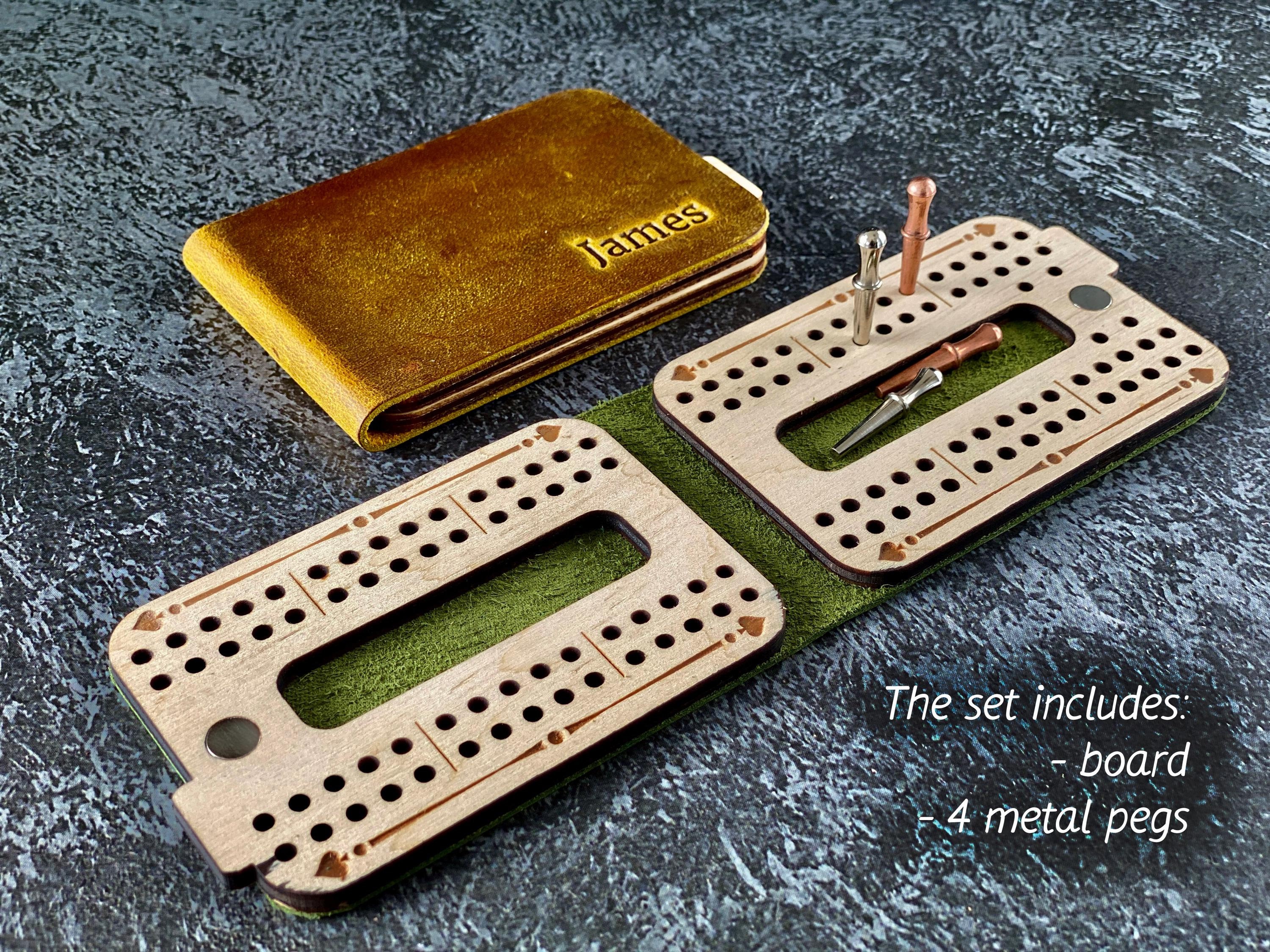 Custom Leather Cribbage Travel Set | Folding Board with 4 Pegs
