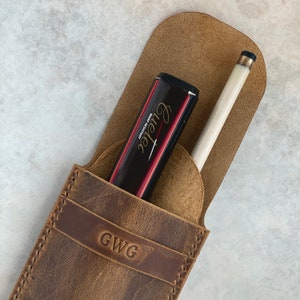 Personalized Leather Snooker Cue Case with Divider & Strap