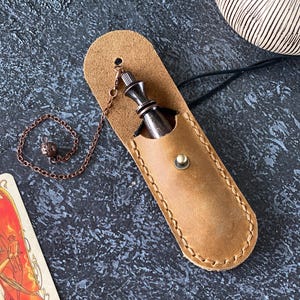 Dowsing pendulum with personalized leather handmade case Karnak wand for energy work, divination and meditation Healing metal pendulum
