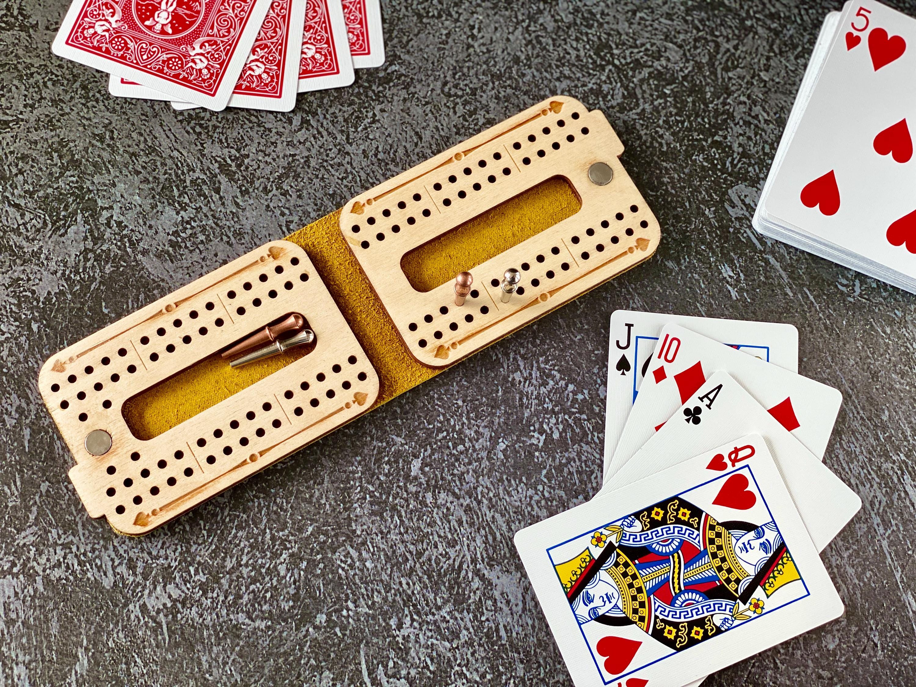 Custom Leather Cribbage Travel Set | Folding Board with 4 Pegs