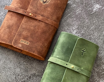 Personalized Leather Bible Cover Custom Any Size, Christian Gift for Men Women Pastor Dad