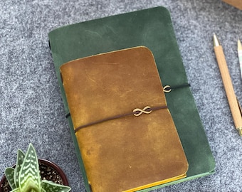 Custom Leather Traveler’s Notebook A5 A6 Handmade Trifold Refillable Journal