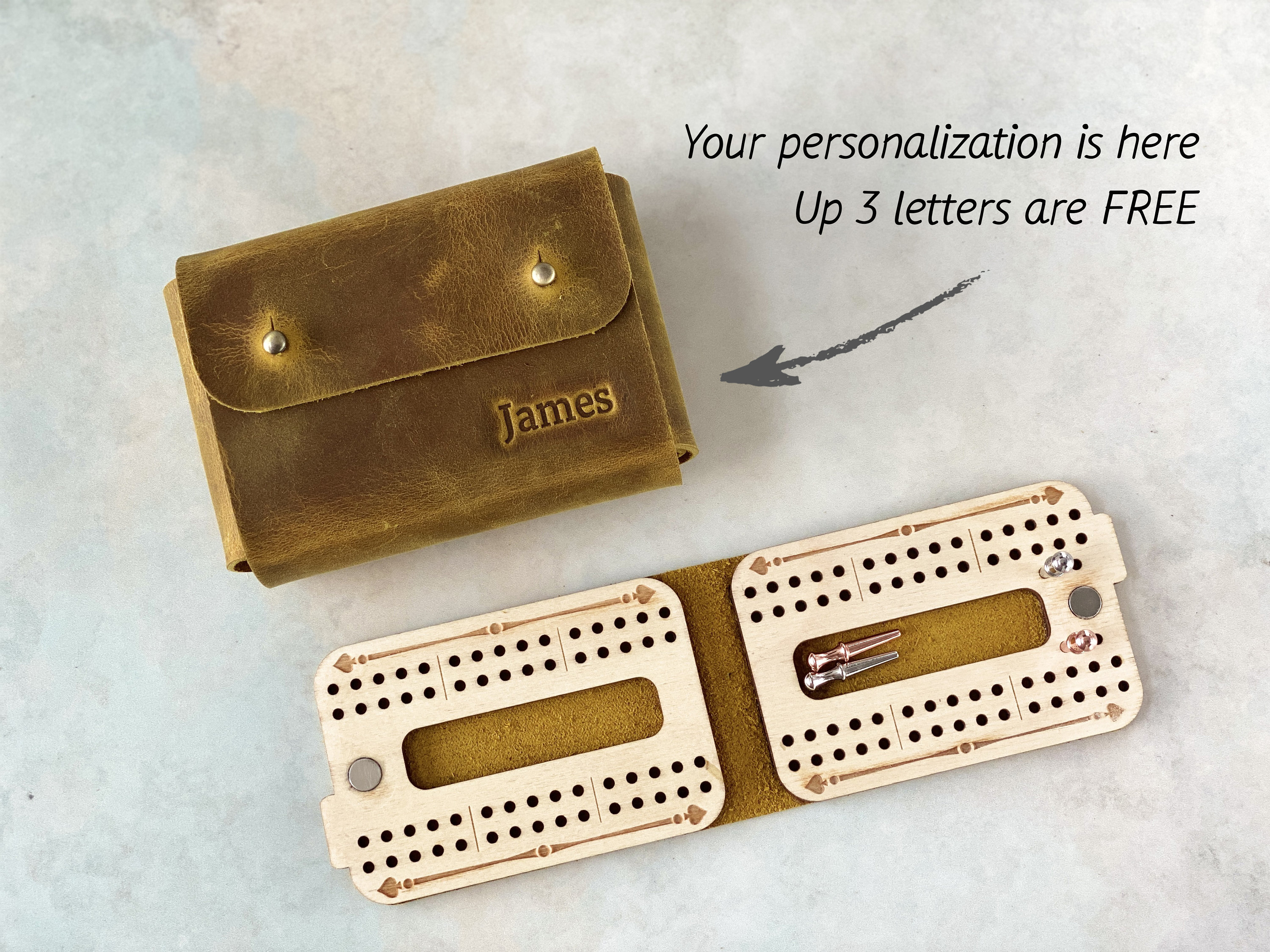 Personalized Leather Cribbage Travel Set