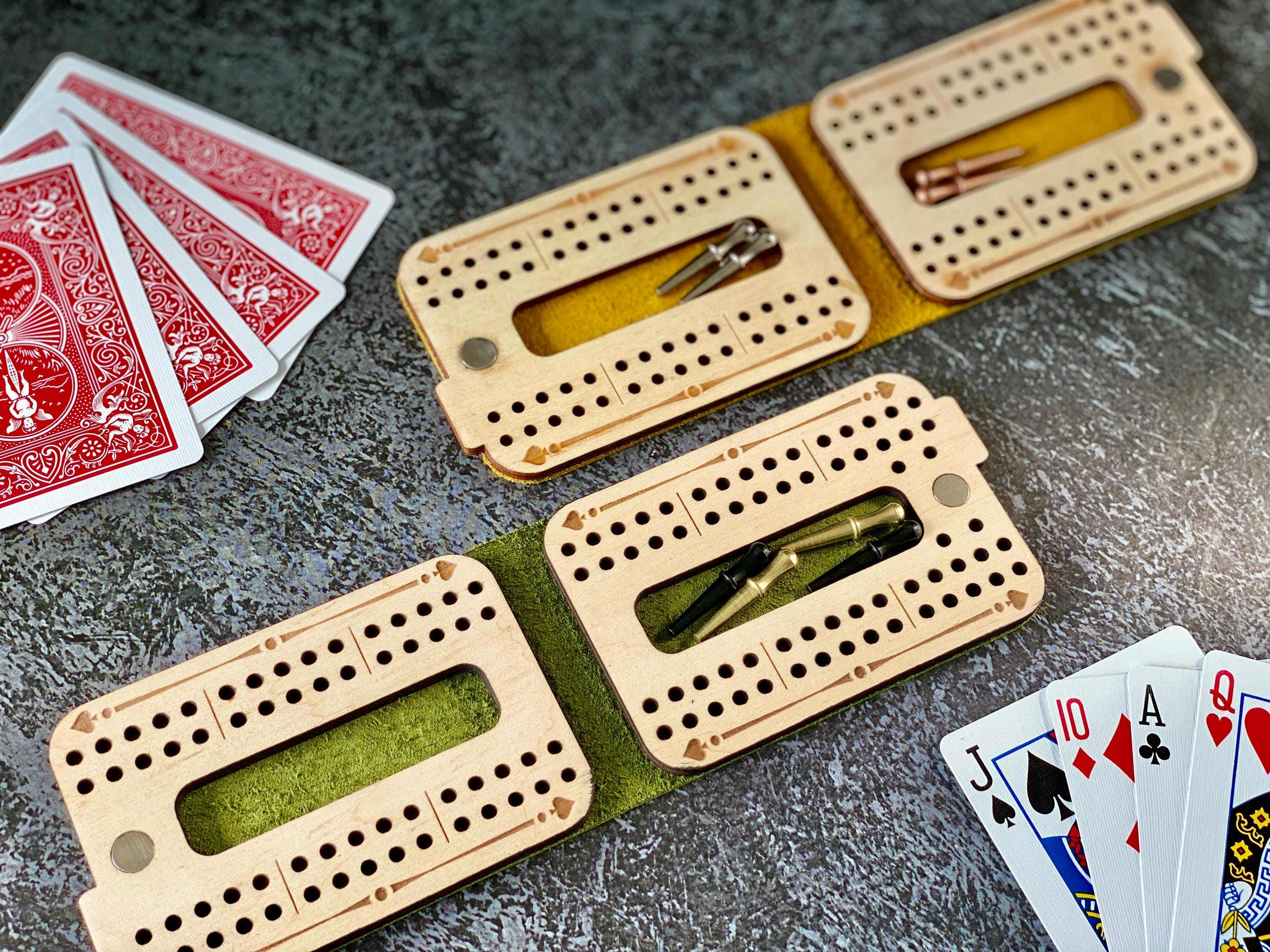 Custom Leather Cribbage Travel Set | Folding Board with 4 Pegs