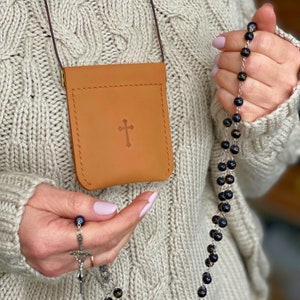 Personalized Leather Rosary Pouch with Adjustable Cord Handmade Gift