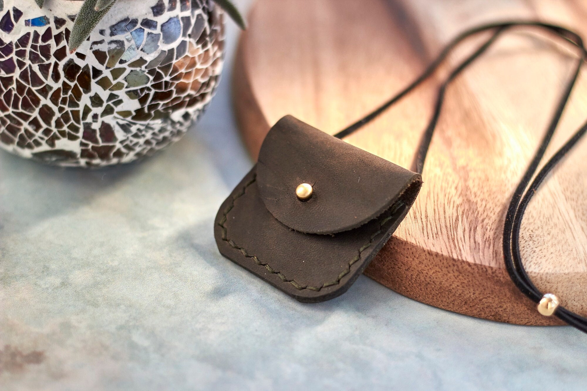 Small leather pouch deals necklace