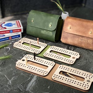 Custodia in pelle personalizzata con set da viaggio Cribbage