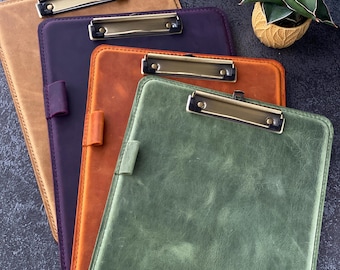 Hand-made Leather Clipboard with Pen Holder Personalized Padfolio Business gift