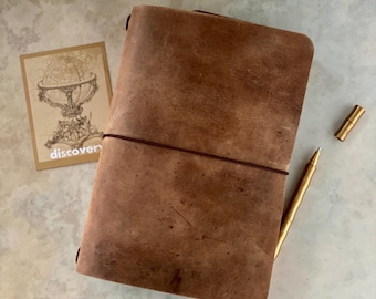 Leather Travelers Journal Cover Trifold A6 B6 A5 B5 A4 Refillable Personalized