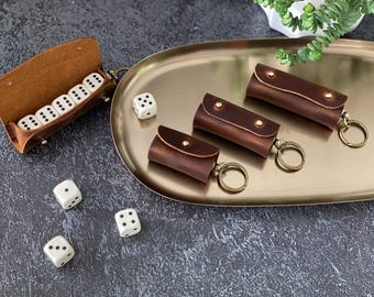 Free Personalized Leather Dice Keychain Case with 2-3-4-5 dice Groomsmen Gift