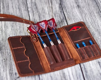 Hand-made Personalized Leather Dart Case Compact Travel Pouch, Gift for Dart Players