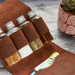 Personalized Leather Travel Spice Set with Empty 3 or 4 Bottles
