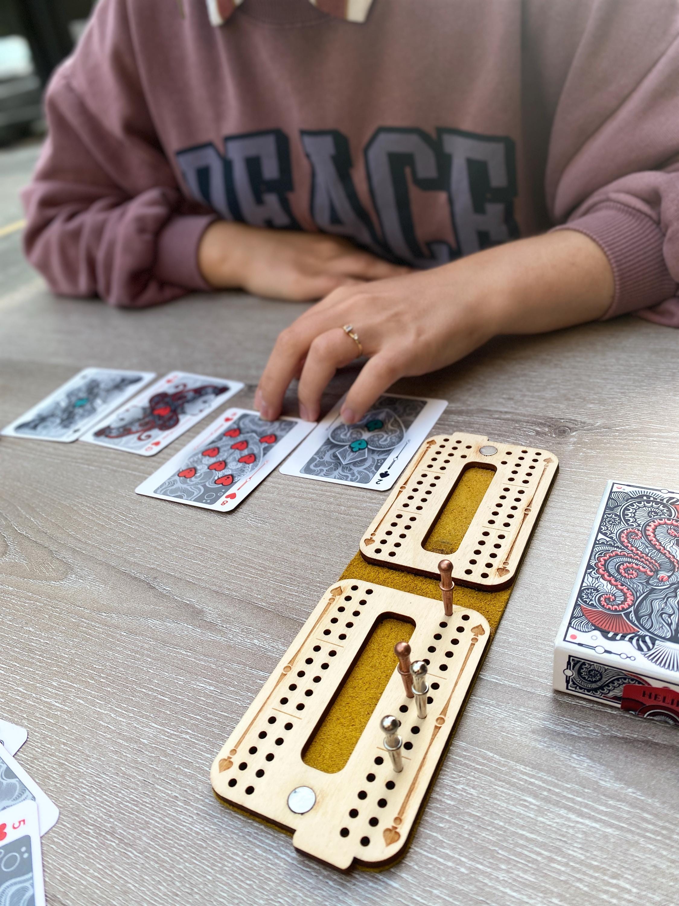 Custom Leather Cribbage Travel Set | Folding Board with 4 Pegs