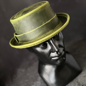 Personalized Leather Pork Pie Hat in Any size Unisex Hand-stitched hat Any colors
