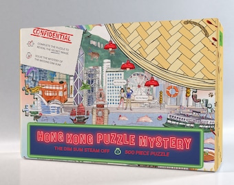 Hong Kong Puzzle Mystery: The Dim Sum Steam Off | 500 piece Jigsaw Puzzle Scavenger Hunt Asian Board Game