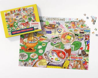 Hot Pot Land: Hong Kong Puzzle Mystery | 500 piece | Asian Board Game Featuring Taiwanese, Thai, Korean, Japanese and Chinese food