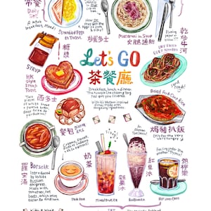 Hong Kong Restaurant Illustration Wall Art A3 A4 Asian Art Print Poster Cha Chaan Teng Cantonese Diner image 2