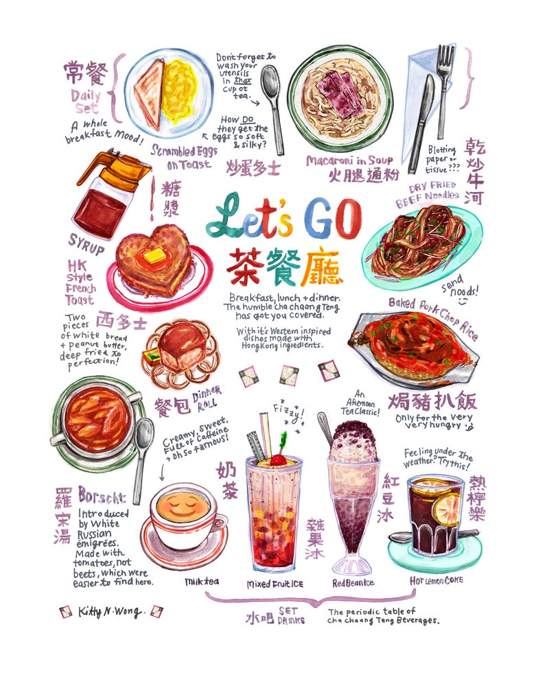 Hong Kong Restaurant Illustration Wall Art A3 A4 Asian Art Print Poster Cha Chaan Teng Cantonese Diner image 2