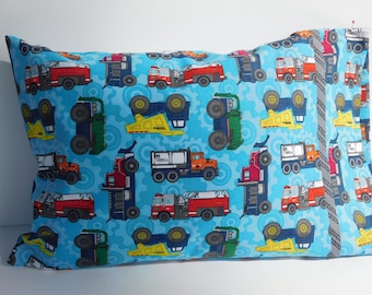 Travel Pillow Case Child Pillow Case CONSTRUCTION EQUIPMENT TONKA Trucks Tractors Bulldozers Front End Loaders