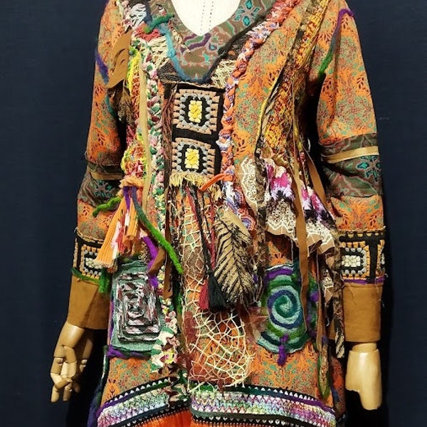 Tribal, shaman dress, creative, handmade, colorful, embellished, art of wear, fest, hippie style