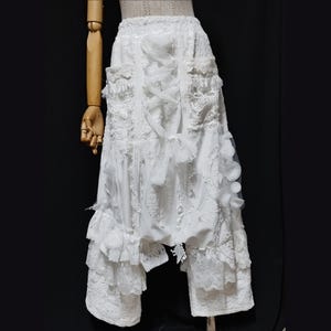 Bohemian lace pants, shalwar, white ruffles palazzo, long vest, boho suit, joyful