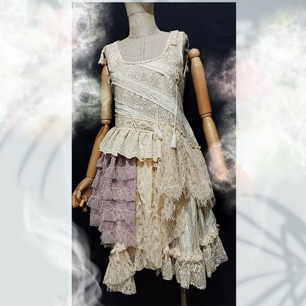 Fairy tale dress, white short dress, boho designer, vintage, sleeveless spring dress