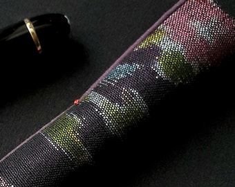 Handmade Wool Silk Kimono Pen Sleeve: Abstract Floral, Tsumugi Silk Lining