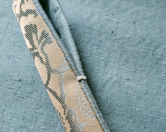 Handmade Silk Pen Sleeve: Arabesque Design, Pale Blue Tsumugi Lining