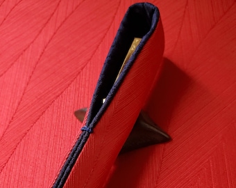Handmade Red Silk Pen Sleeve: Aubergine Lining, Custom Size Available