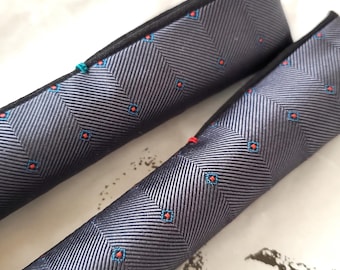 Handmade Silk Pen Sleeve: Gray with Red Dots, Black Lining