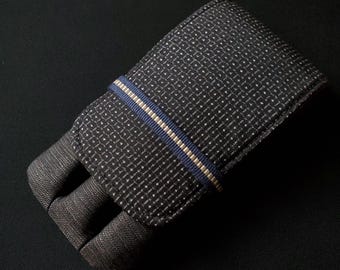 Three-Slot Silk Pen Case: Ohshima Kimono Fabric, Sanada-Himo Belt