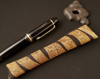 Made to Order, Gold and Black Silk Nishiki, Black Silk Lining, Handmade Pen Sleeve, Pen Pouch