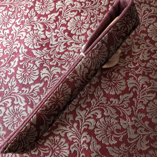 Made to Order, Magenta Hosoge Silk Kinran, Burgundy Cotton Lining, Handmade Pen Sleeve, Pen Pouch