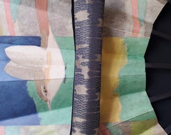 Handmade Silk Pen Sleeve: Gold Dark Brown Wave and Clouds Pattern, Black Silk Lining