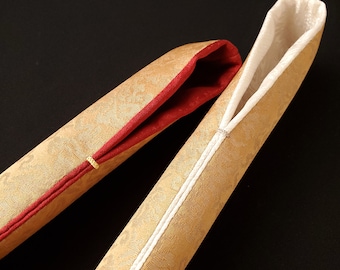 Made to Order, Gold Silk Donsu, Select lining color, Ivory white or Red Silk Lining, Handmade Pen Sleeve, Pen Pouch