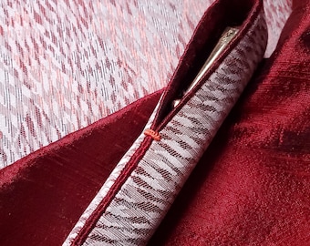 Handmade, Silk Pen Sleeve, Abstract Pattern, Red Dupioni Lining