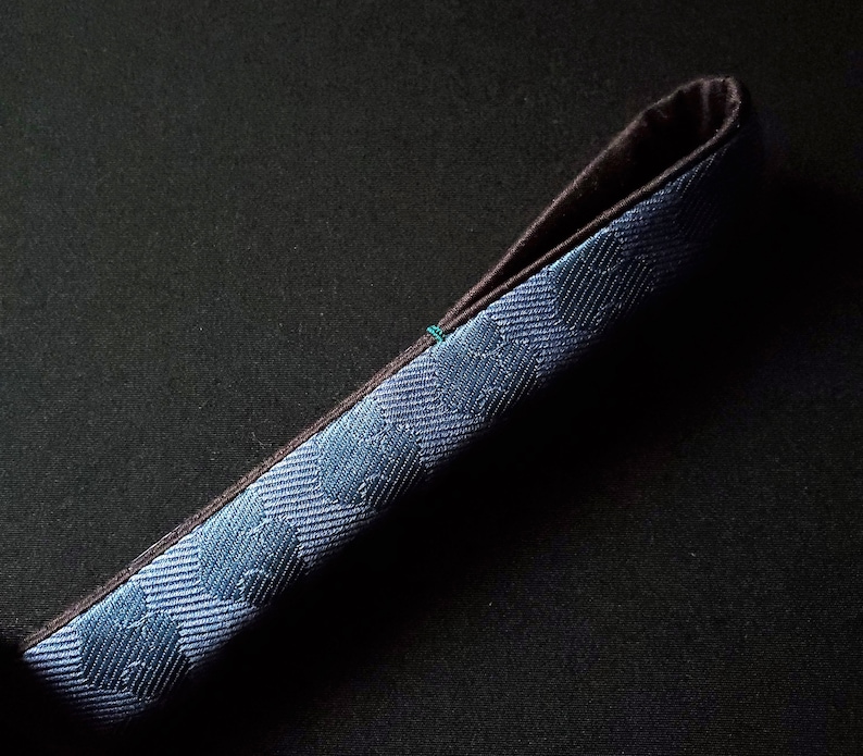 Made to Order, Blue Clouds Pattern Silk, Reddish Black Silk Lining, Handmade, Pen Sleeve, Pen Pouch image 1