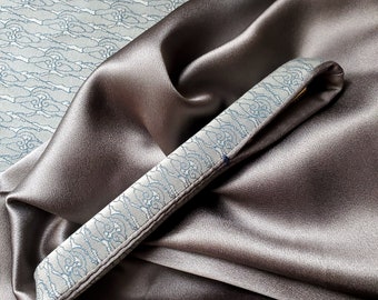 Made to Order, Clouds on Gray, Cotton mix Textile, Warm Gray Silk Satin Lining, Handmade, Fountain Pen, Pen Sleeve, Pen Pouch, Pen Kimono