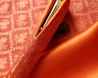 Made to Order, Vermilion, Shu, Sarasa Pattern Donsu, Orange Silk Satin Lining, Handmade Pen Sleeve, Pen Kimono, Pen Pouch