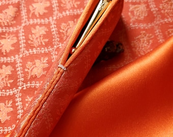 Made to Order, Vermilion, Shu, Sarasa Pattern Donsu, Orange Silk Satin Lining, Handmade Pen Sleeve, Pen Kimono, Pen Pouch