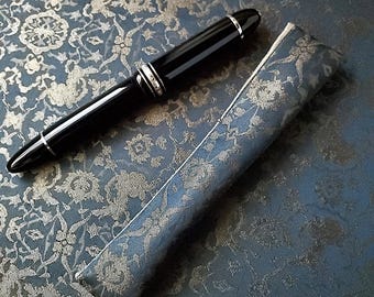 Handmade Silk Pen Sleeve: Dark Brown Donsu, Mukai Jishi Pattern, Silk Lining