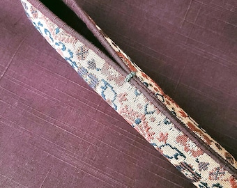 Handmade Silk Kimono Pen Sleeve: Small Flower Pattern Obi, Burgundy Tsumugi Lining,