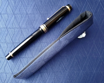 Made to Order, Dark Blue Silk, Black Silk Lining, Handmade, Pen Sleeve, Pen Pouch, Fountain case