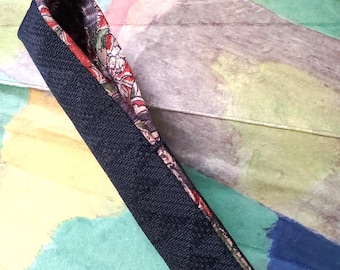 Handmade Obi Kimono Pen Sleeve: Black Scale Pattern, Sarasa Silk Lining