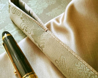 Handmade Silk Pen Sleeve: Beige Sea Plants Donsu, Milk Tea Satin Silk Lining