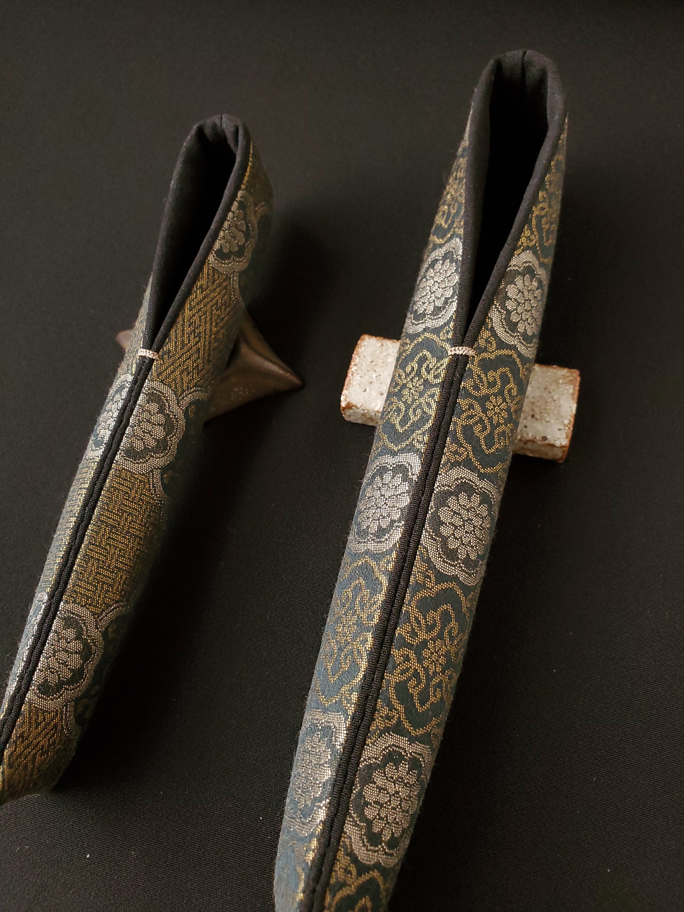 Made to Order, Black Bronze Silver, Silk Donsu, Shokko Style Flower Pattern, Black Silk Lining, Handmade Pen Sleeve, Pen Pouch
