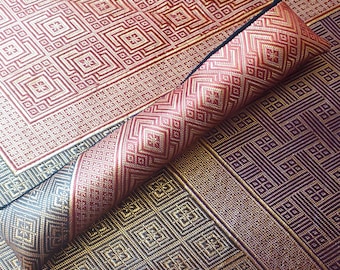 Metallic Red Geometric Pattern Obi Pen Sleeve: Black Silk Lining