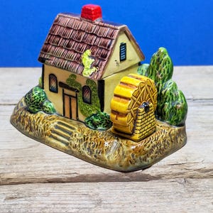 Juego de aceiteras y vinagreras japonesas vintage estilo casa de campo en miniatura: salero, pimentero, mostacera, rueda de agua, artículo de colección de cocina novedoso.